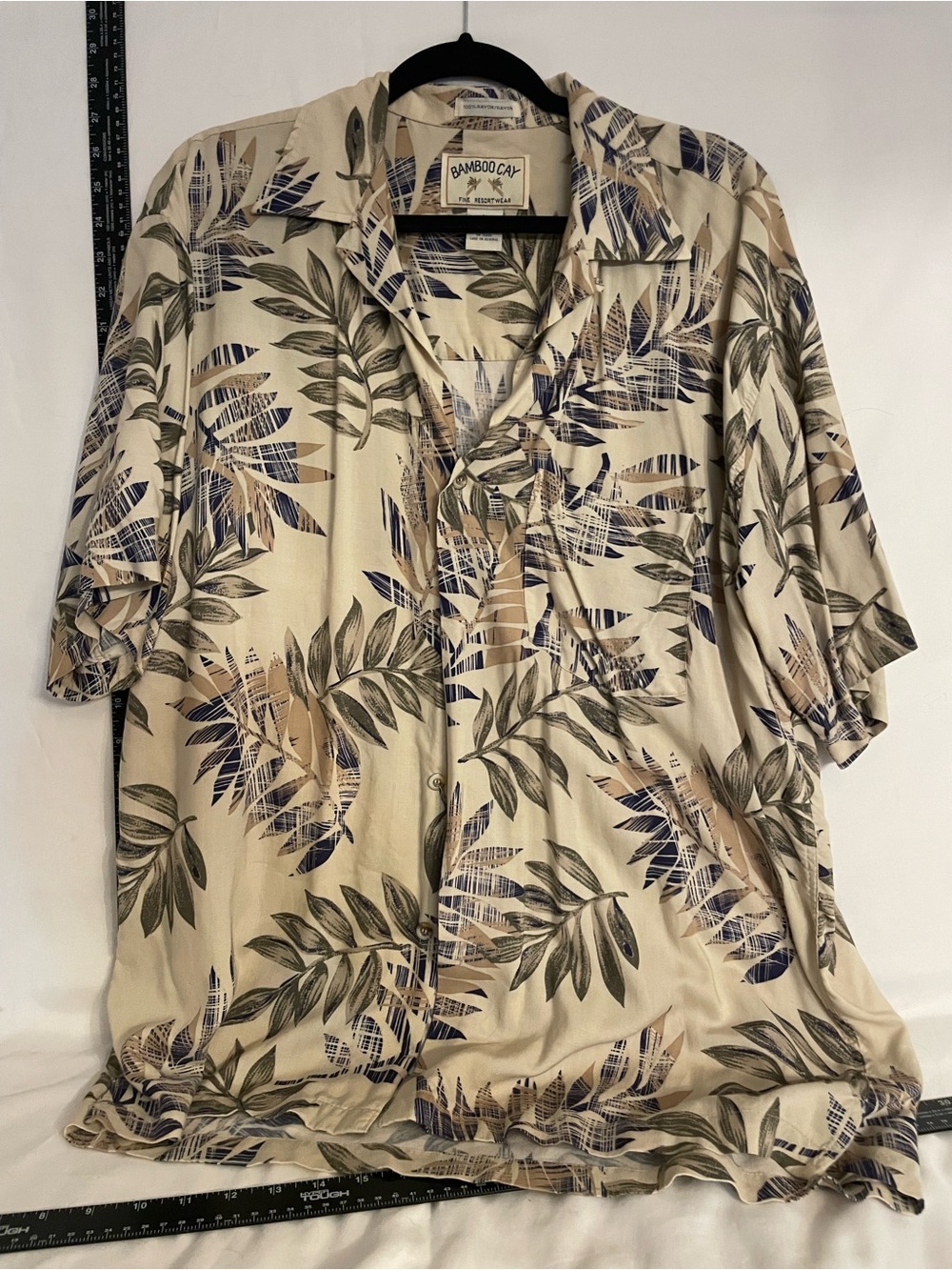 Bamboo Cay Cream Tropical Leaf Short Sleeve Button-Down Shirt